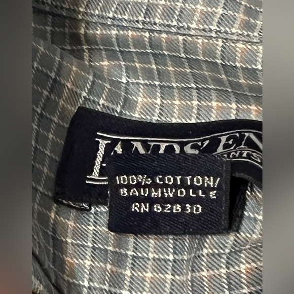 Land’s End men’s long sleeve plaid button-down shirt size 17.5/ 35 blue/ gray - Picture 8 of 9